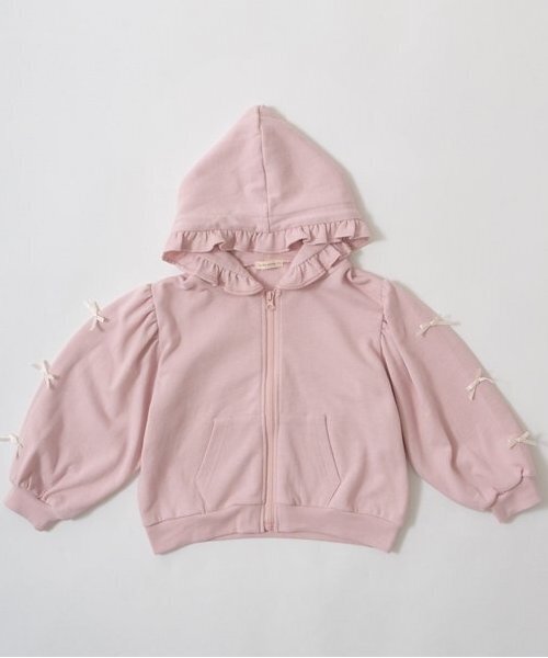 セール】【毛玉バイバイ裏毛】リボン付きフリルジップパーカ（パーカー