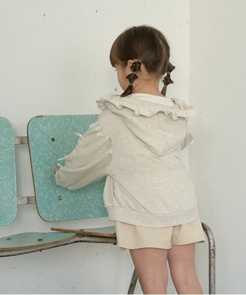 Lycee mine（リセマイン）の「【毛玉バイバイ裏毛】リボン付きフリルジップパーカ（パーカー・キッズ・トップグレー/ライトピンク/モカ/オートミール/ダークブルー/ラベンダー・100cm/110cm/120cm/130cm/140cm/150cm）」の19枚目の写真