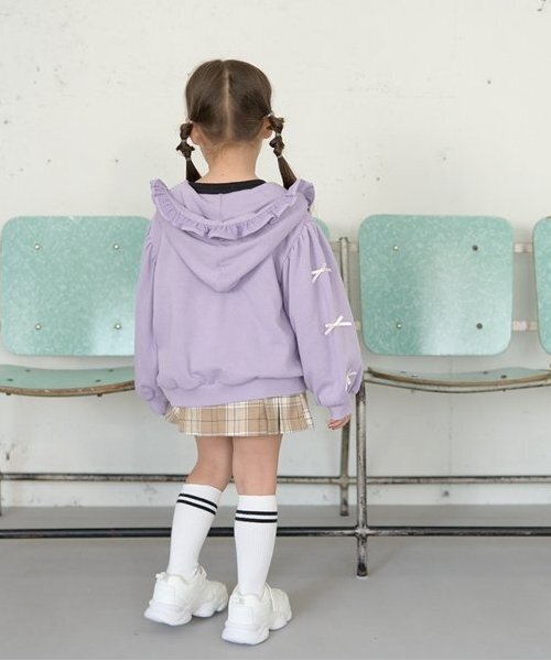 Lycee mine（リセマイン）の「【毛玉バイバイ裏毛】リボン付きフリルジップパーカ（パーカー・キッズ・トップグレー/ライトピンク/モカ/オートミール/ダークブルー/ラベンダー・100cm/110cm/120cm/130cm/140cm/150cm）」の14枚目の写真