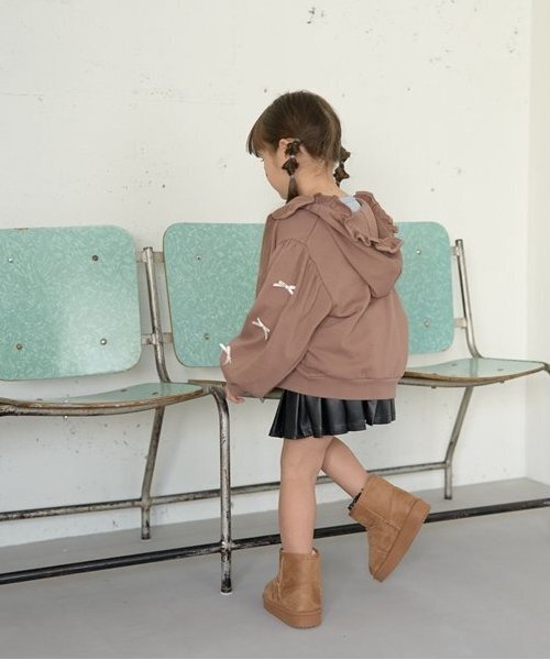 Lycee mine（リセマイン）の「【毛玉バイバイ裏毛】リボン付きフリルジップパーカ（パーカー・キッズ・トップグレー/ライトピンク/モカ/オートミール/ダークブルー/ラベンダー・100cm/110cm/120cm/130cm/140cm/150cm）」の12枚目の写真