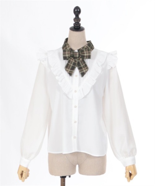 axes femme POETIQUE（アクシーズファムポエティック）の「リボン付配色襟デザインブラウス（シャツ/ブラウス・レディース・グレー/ホワイト/キナリ・MEDIUM）」の7枚目の写真