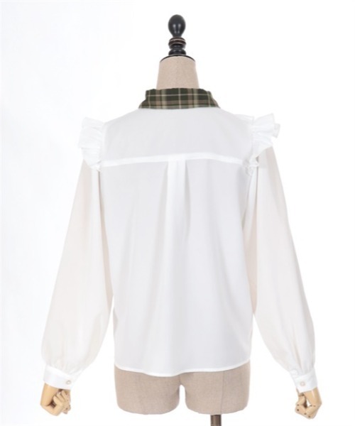 axes femme POETIQUE（アクシーズファムポエティック）の「リボン付配色襟デザインブラウス（シャツ/ブラウス・レディース・グレー/ホワイト/キナリ・MEDIUM）」の9枚目の写真