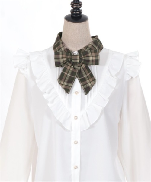 axes femme POETIQUE（アクシーズファムポエティック）の「リボン付配色襟デザインブラウス（シャツ/ブラウス・レディース・グレー/ホワイト/キナリ・MEDIUM）」の10枚目の写真