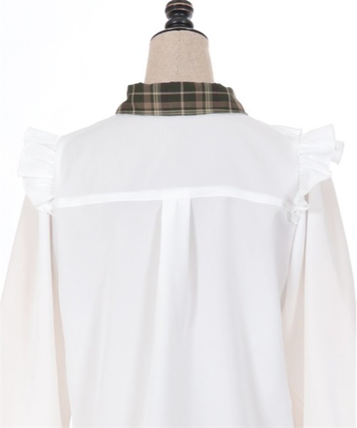 axes femme POETIQUE（アクシーズファムポエティック）の「リボン付配色襟デザインブラウス（シャツ/ブラウス・レディース・グレー/ホワイト/キナリ・MEDIUM）」の13枚目の写真