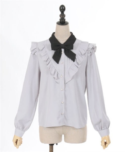 axes femme POETIQUE（アクシーズファムポエティック）の「リボン付配色襟デザインブラウス（シャツ/ブラウス・レディース・グレー/ホワイト/キナリ・MEDIUM）」の17枚目の写真