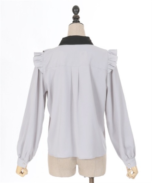 axes femme POETIQUE（アクシーズファムポエティック）の「リボン付配色襟デザインブラウス（シャツ/ブラウス・レディース・グレー/ホワイト/キナリ・MEDIUM）」の19枚目の写真