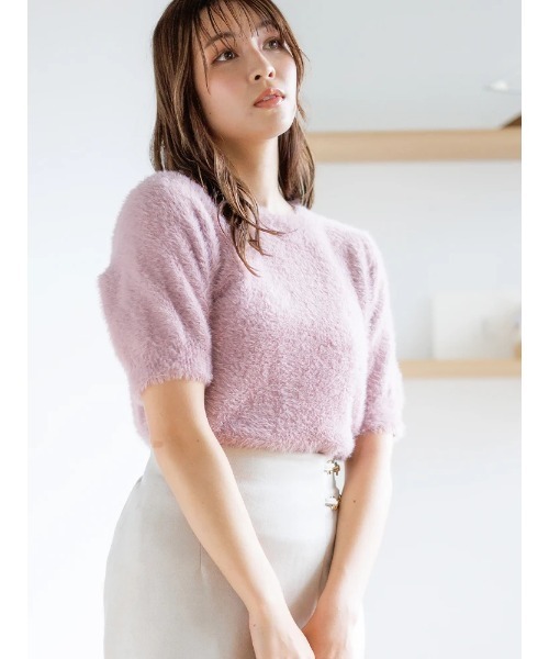 LUDIC PARK(ルディックパーク)の「フェザーニット半袖プルオーバー(ニット/セーター・レディース・ライトグレー/ピンク/サックスブルー/オフホワイト・M/L)」の4枚目の写真