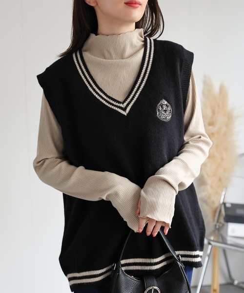 CREARE -LINO-（クレアーレリノ）の「＜ユニセックス＞刺繍入り Vネックスクールベスト/ニット（ベスト・レディース・グレー/ネイビー/ベージュ/ブラック・FREE）」の12枚目の写真