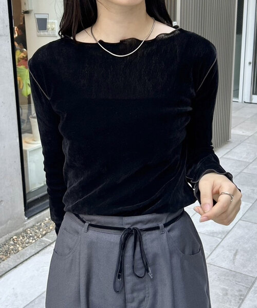 mystic（ミスティック）の「【一枚でもインナーでも◎/4色展開】ベロアメローTOPS（Tシャツ/カットソー・レディース・ブラック/アイボリー/ベージュ/ピンク・FREE）」の10枚目の写真