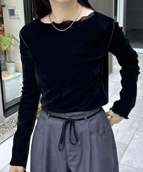 mystic（ミスティック）の「【一枚でもインナーでも◎/4色展開】ベロアメローTOPS（Tシャツ/カットソー・レディース・ブラック/アイボリー/ベージュ/ピンク・FREE）」の11枚目の写真