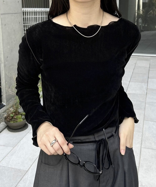 mystic（ミスティック）の「【一枚でもインナーでも◎/4色展開】ベロアメローTOPS（Tシャツ/カットソー・レディース・ブラック/アイボリー/ベージュ/ピンク・FREE）」の13枚目の写真