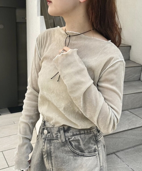 mystic（ミスティック）の「【一枚でもインナーでも◎/4色展開】ベロアメローTOPS（Tシャツ/カットソー・レディース・ブラック/アイボリー/ベージュ/ピンク・FREE）」の17枚目の写真