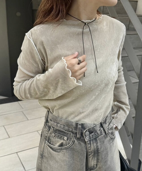 mystic（ミスティック）の「【一枚でもインナーでも◎/4色展開】ベロアメローTOPS（Tシャツ/カットソー・レディース・ブラック/アイボリー/ベージュ/ピンク・FREE）」の19枚目の写真