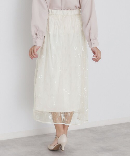 index(インデックス)の「◆《美人百花掲載》スパンコールシアー刺繍スカート【洗濯機洗い可】(スカート・レディース・ブラック/オフホワイト・00)」の9枚目の写真