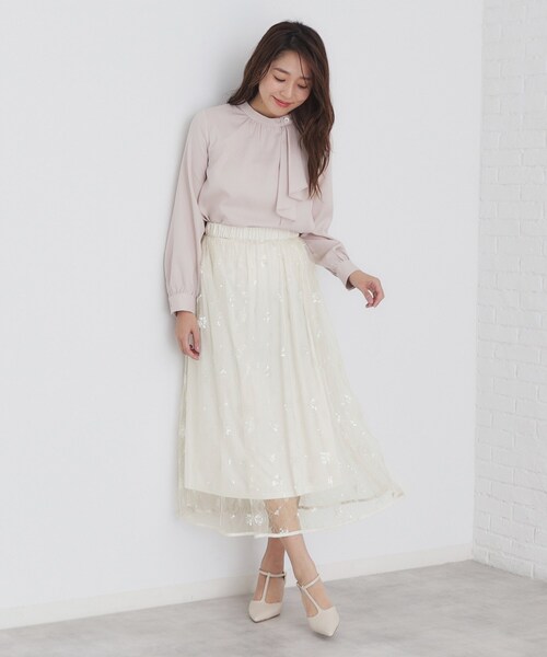 index(インデックス)の「◆《美人百花掲載》スパンコールシアー刺繍スカート【洗濯機洗い可】(スカート・レディース・ブラック/オフホワイト・00)」の10枚目の写真