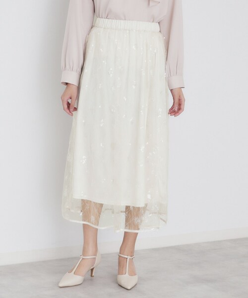 index(インデックス)の「◆《美人百花掲載》スパンコールシアー刺繍スカート【洗濯機洗い可】(スカート・レディース・ブラック/オフホワイト・00)」の17枚目の写真