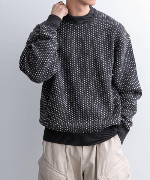 FORK&SPOON（フォークアンドスプーン）の「FORK&SPOON　バーズアイクルーネックニット（ニット/セーター・メンズ・オフホワイト/チャコールグレー/ネイビー・4/5）」の3枚目の写真