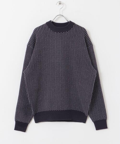FORK&SPOON（フォークアンドスプーン）の「FORK&SPOON　バーズアイクルーネックニット（ニット/セーター・メンズ・オフホワイト/チャコールグレー/ネイビー・4/5）」の4枚目の写真