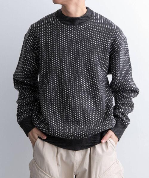 FORK&SPOON（フォークアンドスプーン）の「FORK&SPOON　バーズアイクルーネックニット（ニット/セーター・メンズ・オフホワイト/チャコールグレー/ネイビー・4/5）」の9枚目の写真
