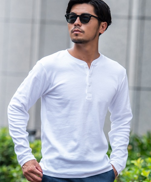 JEMORGAN(ジェーイーモーガン)の「『JEMORGAN LONG JOHNS/ジェーイーモーガンロングジョーンズ』テレコヘンリーネック長袖Tシャツ【+】(Tシャツ/カットソー・メンズ・杢グレー/ブラック/オフホワイト・L/XL/M)」の2枚目の写真
