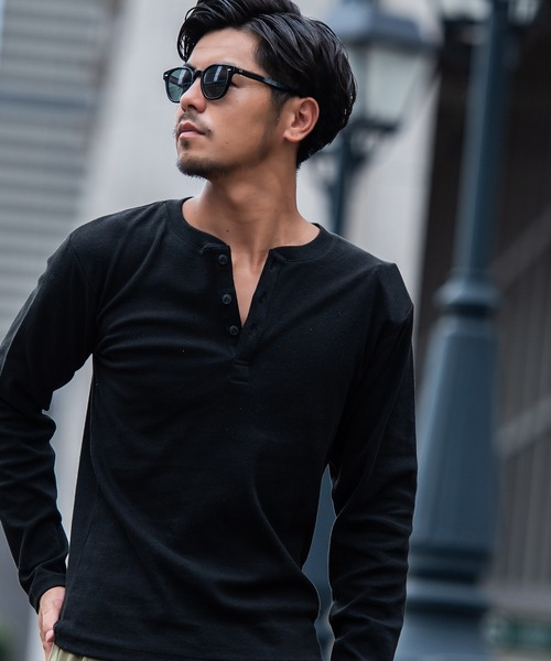 JEMORGAN(ジェーイーモーガン)の「『JEMORGAN LONG JOHNS/ジェーイーモーガンロングジョーンズ』テレコヘンリーネック長袖Tシャツ【+】(Tシャツ/カットソー・メンズ・杢グレー/ブラック/オフホワイト・L/XL/M)」の1枚目の写真