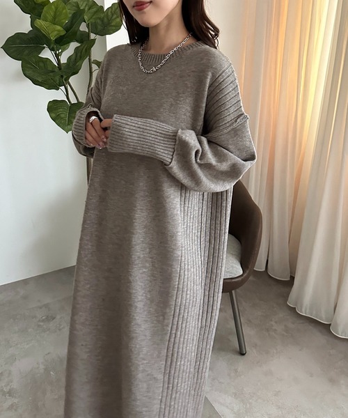 apres jour mignon(アプレジュールミニョン)の「リブニットワンピース【ZOZOTOWN限定アイテム】(ワンピース・レディース・チャコールグレー/ブラック/グレイッシュベージュ・SMALL/X-LARGE/MEDIUM)」の15枚目の写真