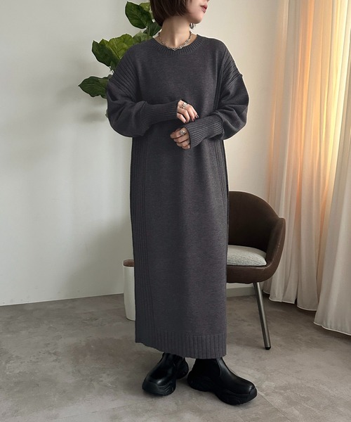 apres jour mignon(アプレジュールミニョン)の「リブニットワンピース【ZOZOTOWN限定アイテム】(ワンピース・レディース・チャコールグレー/ブラック/グレイッシュベージュ・SMALL/X-LARGE/MEDIUM)」の12枚目の写真