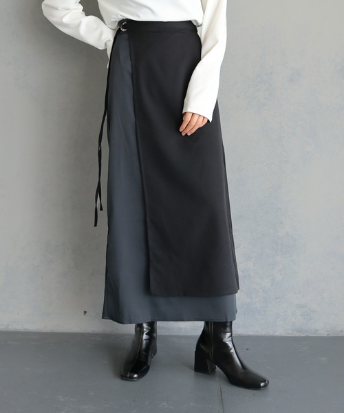 &g'aime（アンジェム）の「【&g'aime】レイヤードラップスカートセット（2PCS）　LAYERED WRAP SKIRT SET（スカート・レディース・ブラック/チャコールグレー・FREE）」の14枚目の写真