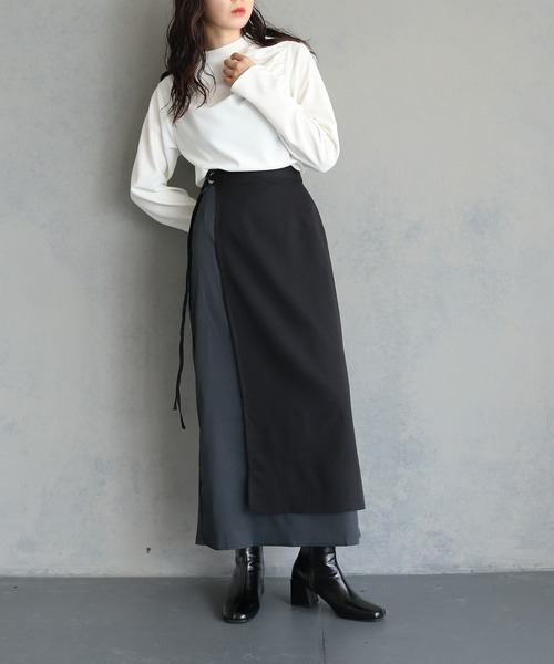 &g'aime（アンジェム）の「【&g'aime】レイヤードラップスカートセット（2PCS）　LAYERED WRAP SKIRT SET（スカート・レディース・ブラック/チャコールグレー・FREE）」の22枚目の写真