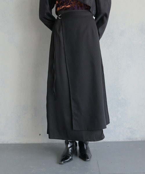 &g'aime（アンジェム）の「【&g'aime】レイヤードラップスカートセット（2PCS）　LAYERED WRAP SKIRT SET（スカート・レディース・ブラック/チャコールグレー・FREE）」の3枚目の写真