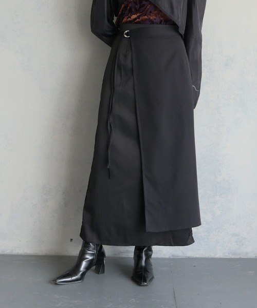 &g'aime（アンジェム）の「【&g'aime】レイヤードラップスカートセット（2PCS）　LAYERED WRAP SKIRT SET（スカート・レディース・ブラック/チャコールグレー・FREE）」の4枚目の写真