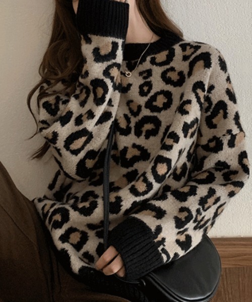 ヒョウ柄ニットプルオーバー（ニット/セーター）｜deux amour