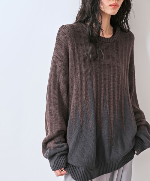 JUNRED（ジュンレッド）の「【一部店舗限定】バイカラージャガードニット（ニット/セーター・メンズ・ダークブラウン/ブラック/チャコールグレー・M/L/S）」の3枚目の写真