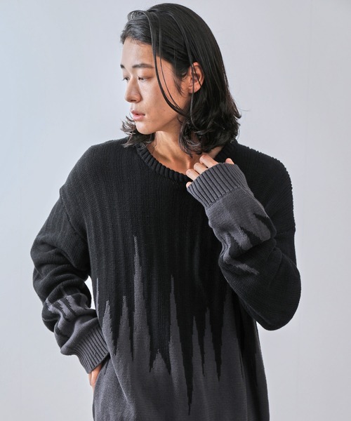 JUNRED（ジュンレッド）の「【一部店舗限定】バイカラージャガードニット（ニット/セーター・メンズ・ダークブラウン/ブラック/チャコールグレー・M/L/S）」の2枚目の写真