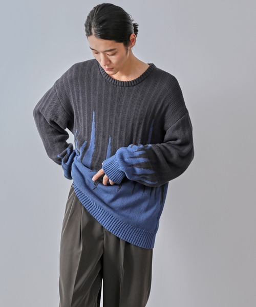 JUNRED（ジュンレッド）の「【一部店舗限定】バイカラージャガードニット（ニット/セーター・メンズ・ダークブラウン/ブラック/チャコールグレー・M/L/S）」の19枚目の写真