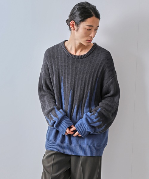 JUNRED（ジュンレッド）の「【一部店舗限定】バイカラージャガードニット（ニット/セーター・メンズ・ダークブラウン/ブラック/チャコールグレー・M/L/S）」の21枚目の写真