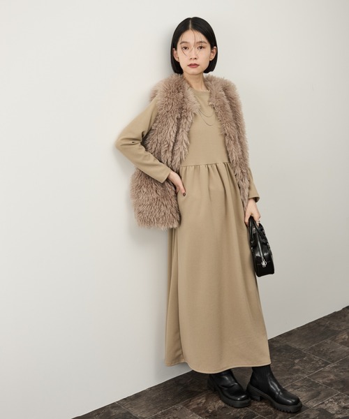 Shelly island（シェリーアイランド）の「ウエスト切り替フレアワンピース（ワンピース・レディース・ベージュ/ブラック・FREE）」の16枚目の写真