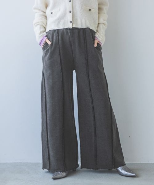 JEANASIS（ジーナシス）の「アウトシームウラケワイドパンツ/289639（スウェットパンツ・レディース・オフホワイト/ブラック系その他/杢グレー・FREE）」の3枚目の写真