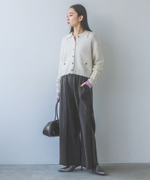 JEANASIS（ジーナシス）の「アウトシームウラケワイドパンツ/289639（スウェットパンツ・レディース・オフホワイト/ブラック系その他/杢グレー・FREE）」の13枚目の写真