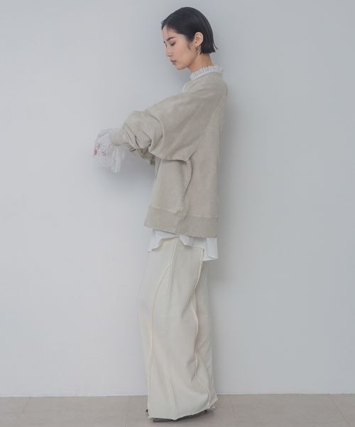 JEANASIS（ジーナシス）の「アウトシームウラケワイドパンツ/289639（スウェットパンツ・レディース・オフホワイト/ブラック系その他/杢グレー・FREE）」の18枚目の写真