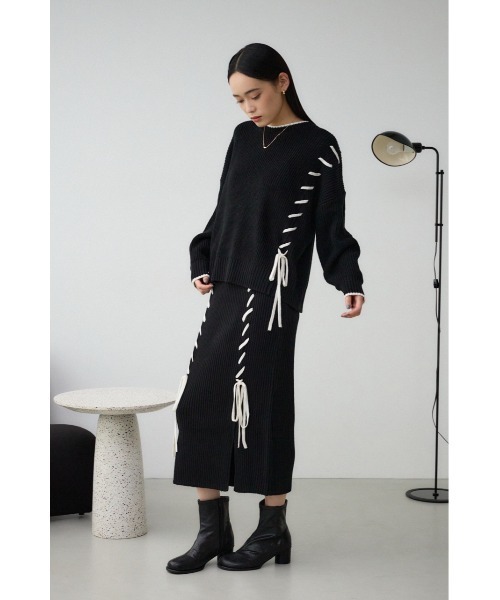AZUL by moussy(アズールバイマウジー)の「ステッチデザインリブスカート(スカート・レディース・アイボリー/ブラック/グレー・FREE)」の16枚目の写真