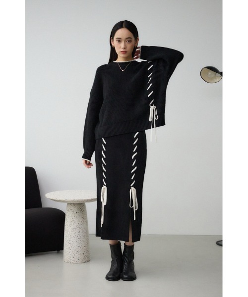 AZUL by moussy(アズールバイマウジー)の「ステッチデザインリブスカート(スカート・レディース・アイボリー/ブラック/グレー・FREE)」の17枚目の写真