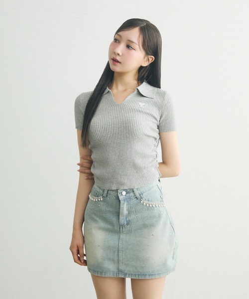 TITTY&CO.（ティティーアンドコー）の「ビジュー付きデニムミニスカート（デニムスカート・レディース・ブルー・M/S）」の9枚目の写真