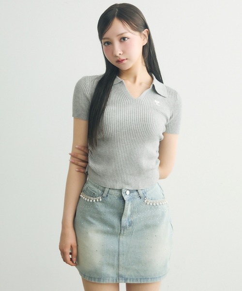 【ヨウ】[L.B CANDY STOCK]ビジューデニムミニスカート スタッズデニムGALミニスカート – レディースファッション通販の
