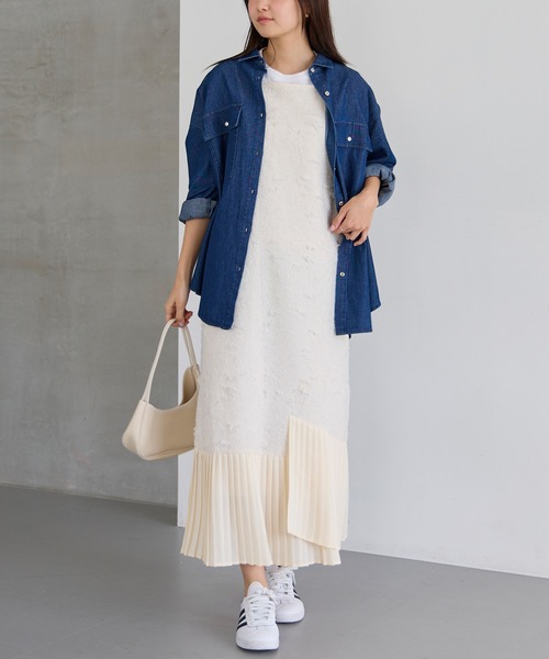 LAVEANGE(ラビアンジェ)の「プリーツ切替キャミワンピース(ワンピース・レディース・スミクロ/アイボリー・M/LL/4L/5L)」の5枚目の写真
