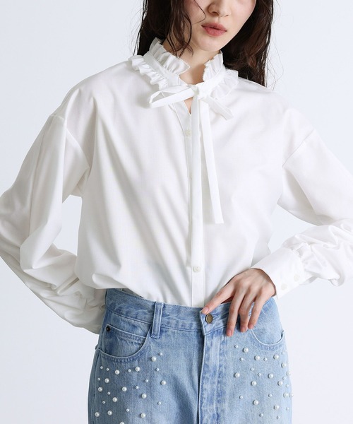 somari imagination（ソマリ イマジネーション）の「『襟フリルボウタイブラウス』（シャツ/ブラウス・レディース・ブラック/オフホワイト・2/1）」の2枚目の写真