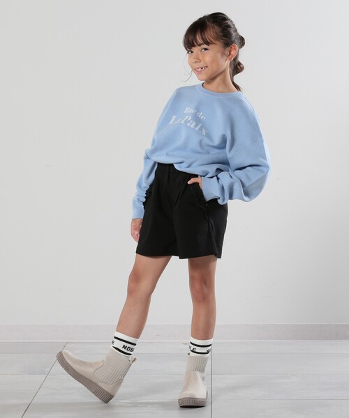 SHOO・LA・RUE(シューラルー)の「◆【110-140cm】ストレッチ裏起毛フリルポケットショートパンツ(その他パンツ・キッズ・パープル/ブラック・14/12/11/13)」の3枚目の写真