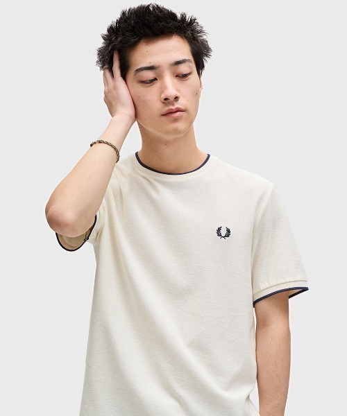 【美品・レア】フレッドペリー ベージュ Tシャツ 半袖　値下げ可 セール】Crepe Pique T-Shirt／クレープピケTシャツ（Tシャツ