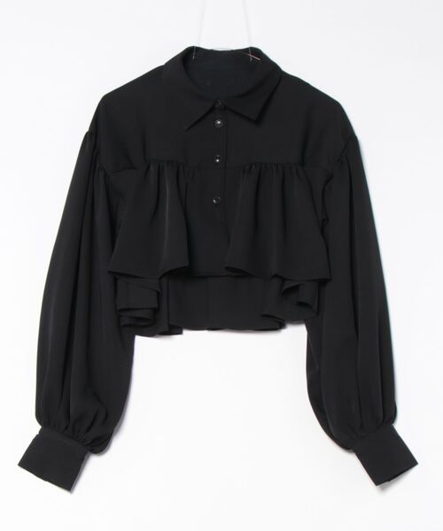 スタイルブロック STYLEBLOCK ツイルクロップドギャザーブラウス （ブラック） セール】ツイルクロップドギャザーブラウス（シャツ/ブラウス