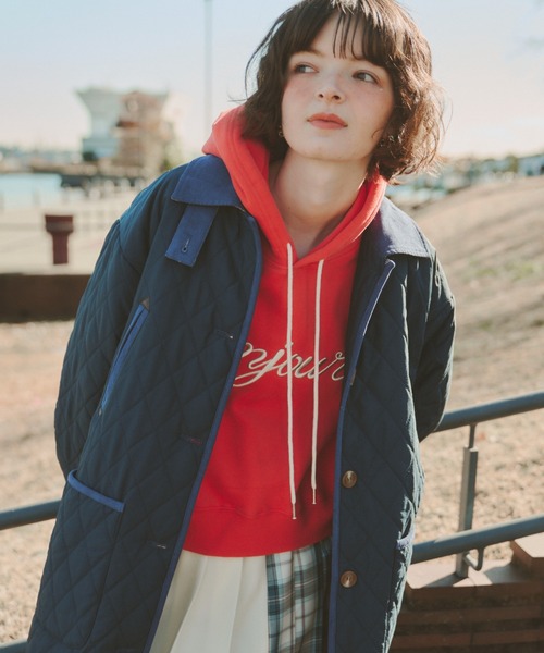 Unitage（ユニテージ）の「裏起毛bonnjourパーカー（パーカー・レディース・レッド/アイボリー/チャコールグレー・FREE）」の4枚目の写真